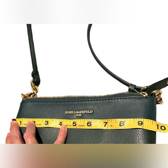 NWOT Karl Lagerfeld Paris Crossbody Pebbled Leather in Dark Teal - Picture 5 of 13